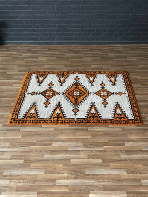 Vintage Mid-Century Modern Shag Rug w/ Geometric Tribal Pattern, c. 1970’s