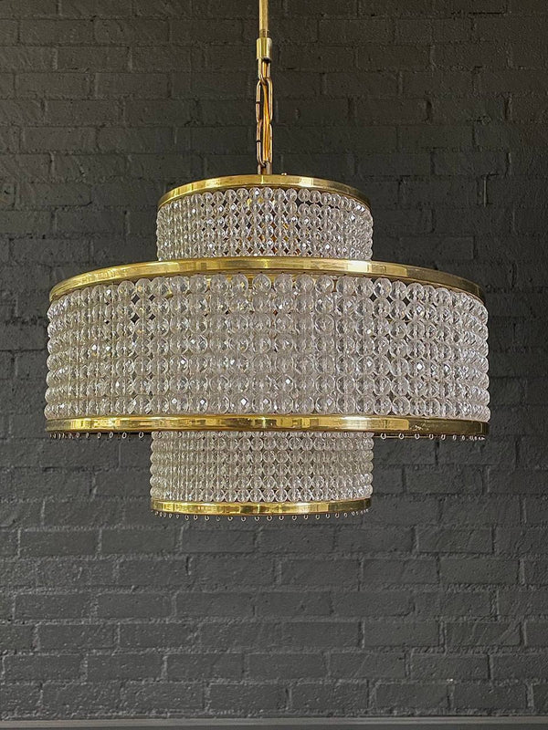 Mid-Century Modern Crystal & Brass Tier Chandelier, c.1960’s