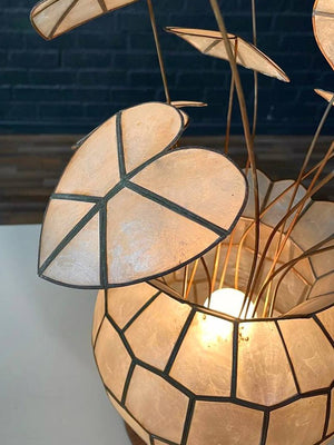 Vintage Capiz Lotus Leaf Shell & Brass Table Lamp, c.1970’s
