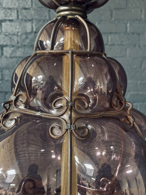 Vintage Purple Bubble Glass & Brass Table Lamp, c.1960’s