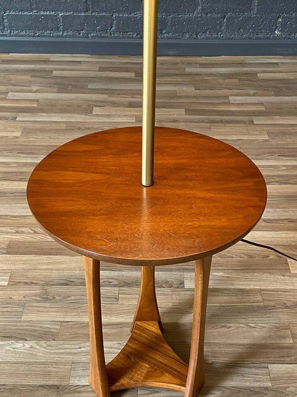 Mid-Century Sculpted Walnut Floor Lamp w/ Side Table, c.1960’s
