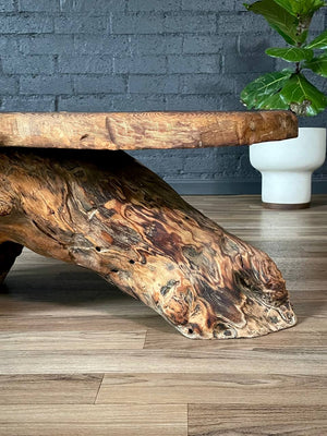 Mid-Century Organic Hand-Carved Live Edge Burl Wood Root Coffee Table or Bench, c.1960’s