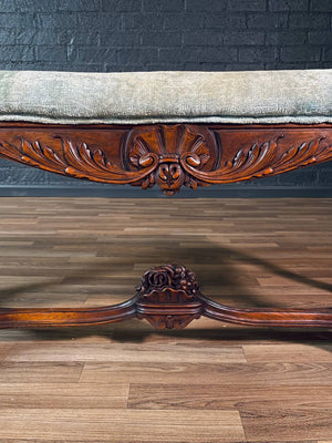 Antique Ornately Carved Italian Baroque Style Walnut Bench w/ Claw Feet, c.1920’s