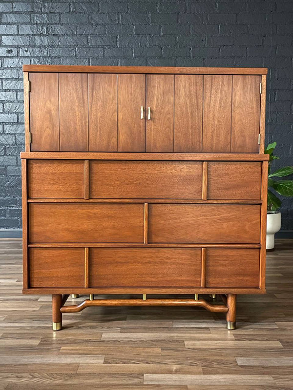Mid-Century Modern Highboy Dresser w/ Brass Accents, c.1960’s