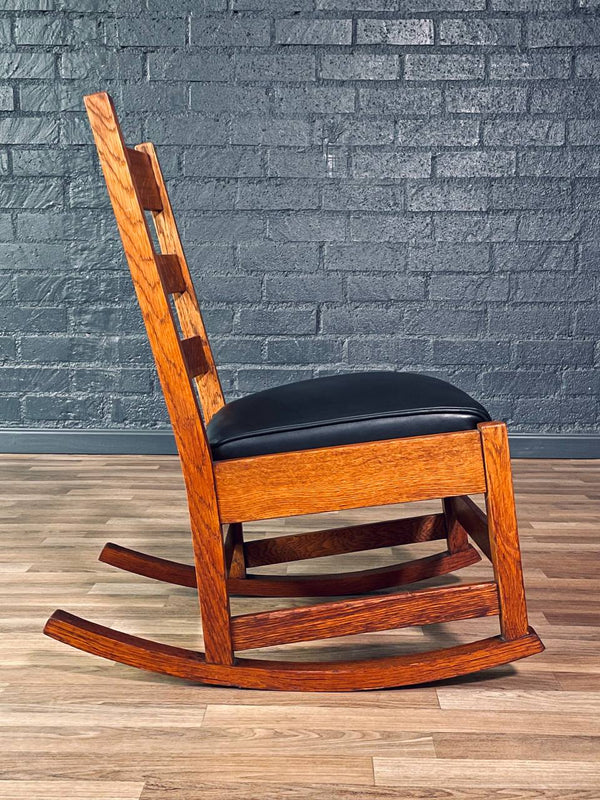 Arts & Craft Mission Tiger Oak & Leather Rocking Chair by Stickley, c.1910’s
