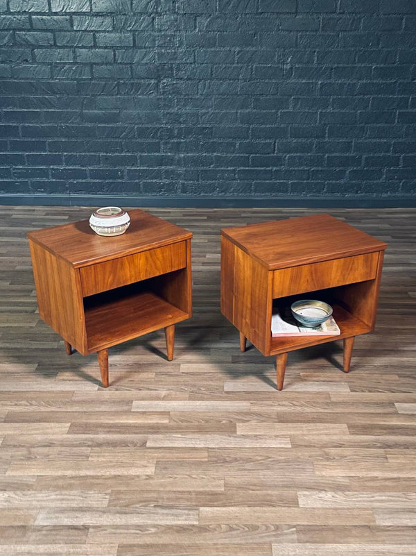 Pair of Mid-Century Modern Walnut Night Stands w/ Bookcase, c.1960’s