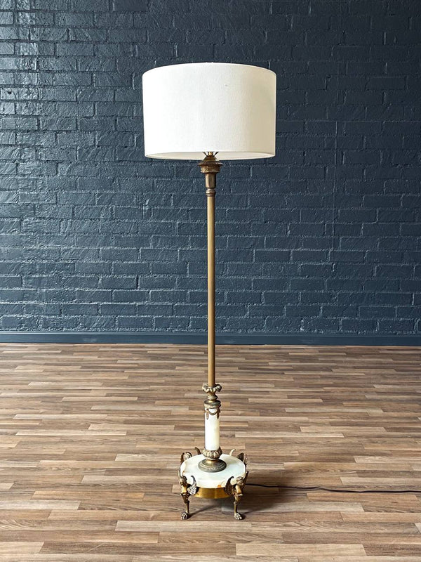 Antique French Neoclassical Style Gilt Bronze & Onyx Floor Lamp w/ Winged Caryatids, c.1930s