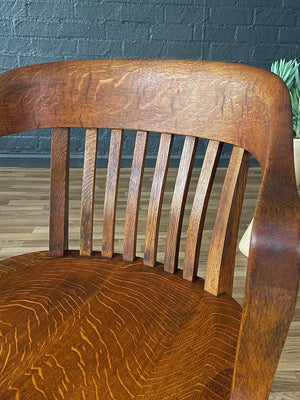 Vintage Arts & Craft Oak Swivel Office Desk Chair, c.1960’s