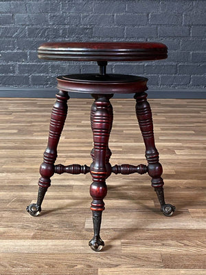 Victorian Mahogany Adjustable Piano Stool w/ Ball & Claw Glass Feet, c.1930’s