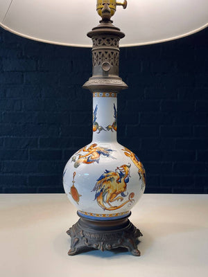 Pair of Italian Majolica Hand-Painted Table Lamps w/ Mythological Motifs, c.1950s