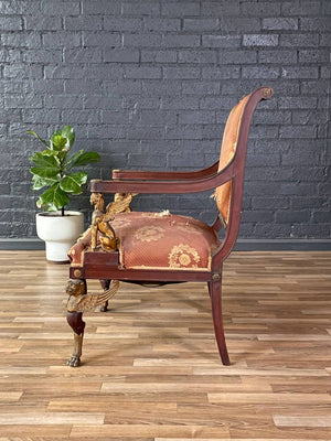 French Empire Revival Mahogany Armchair w/ Gilt Bronze Sphinx Figures, c.1900’s