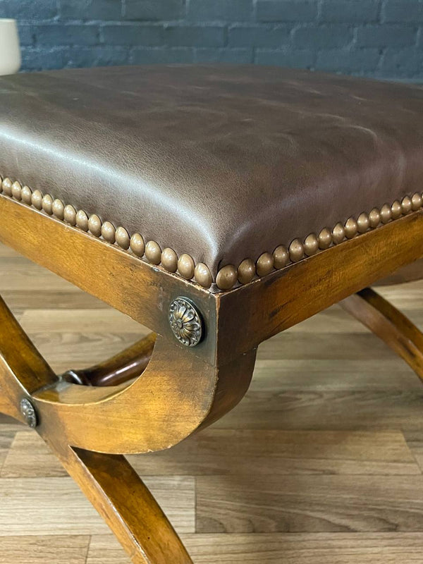 Pair of Italian Neoclassical Style Curule Leather Benches, c.1940’s