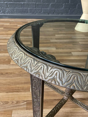 Art Deco Patinated Steel & Glass Side Table, c.1940’s