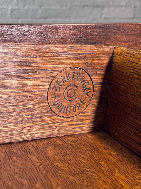 English Jacobean Style Mahogany Sideboard Cabinet by Berkey & Gay, c.1940’s