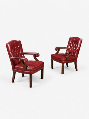 Pair of American Regency Revival Tufted Leather Armchairs, c.1970's