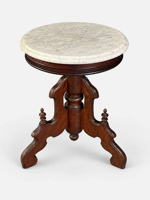 Antique Victorian Eastlake Walnut & White Marble Parlor Table, c.1900's