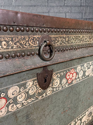Antique Hand-Painted Indian Rajasthani Dowry Chest w/ Floral Motif, c.1890’s