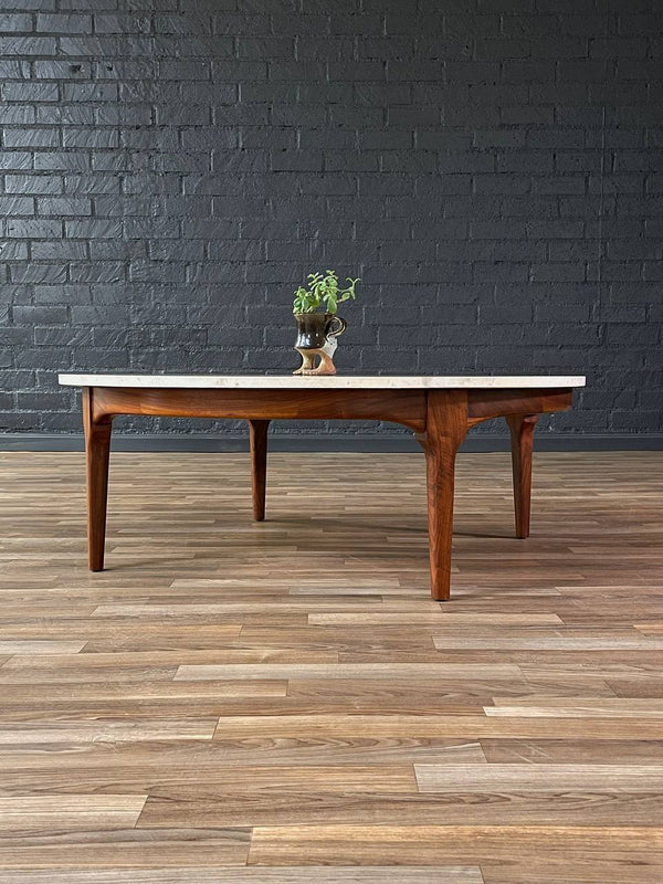 Mid-Century Modern Round Marble & Walnut Coffee Table, c.1960’s
