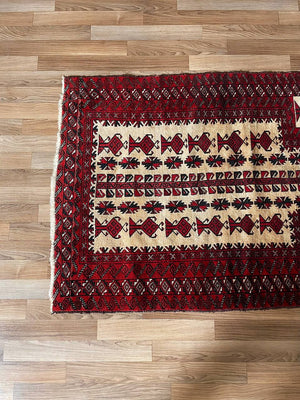 Vintage Central Asian Tribal Hand-Knotted Wool Rug – Yomut Turkmen Design c.1960’s
