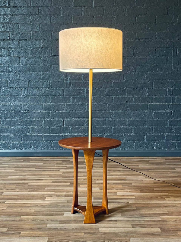 Mid-Century Sculpted Walnut Floor Lamp w/ Side Table, c.1960’s
