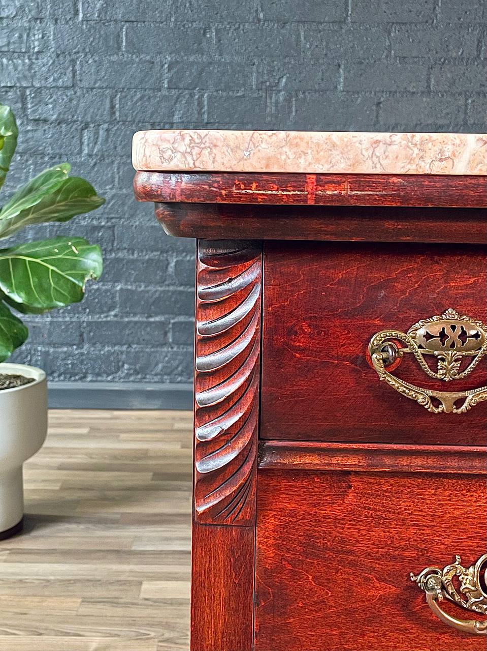 vintage serpentine dresser Antique Serpentine Entry Stand Dresser w/ Pink Marble Top, c.1940's – Vintage Supply