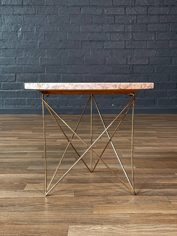 Italian Modern Pink Marble & Brass Side Table by Rene Brancusi, c.1960’s