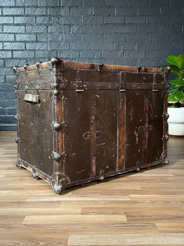 Antique Leather Steamer Trunk by Henry Pollack Trunk Co. c.1880