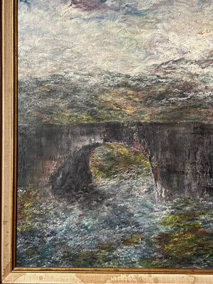 Vintage Landscape Painting of Sligachan Bridge, Scotland – Signed D.S. Duncan, 1971