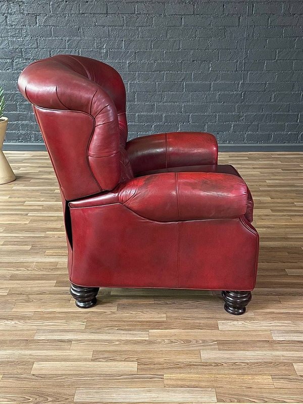 Ethan Allen Burgundy Leather Chesterfield Reclining Lounge Chair