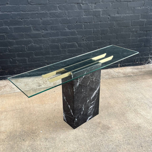 Vintage Mid-Century Modern Black Marble Console Table with New Glass Top, c.1970’s