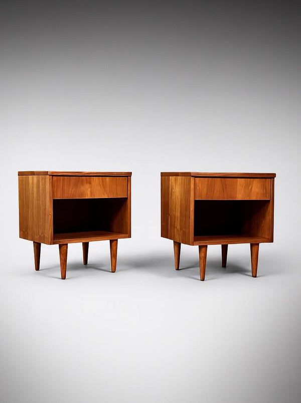 Pair of Mid-Century Modern Walnut Night Stands w/ Bookcase, c.1960’s
