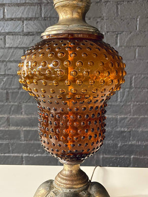 Pair of Hollywood Regency Lamps w/ Hobnail Amber Glass, c.1960’s