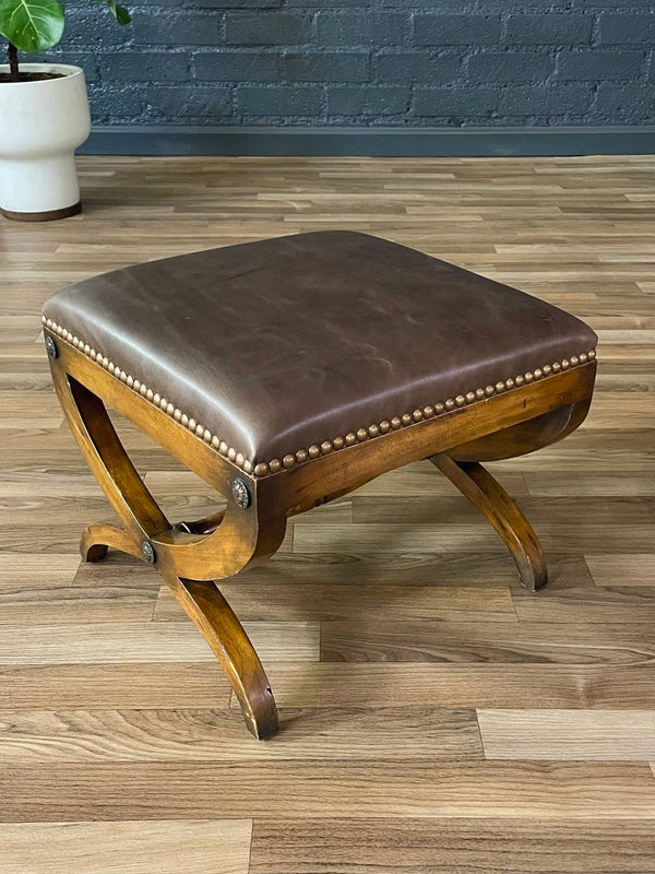 Pair of Italian Neoclassical Style Curule Leather Benches, c.1940’s