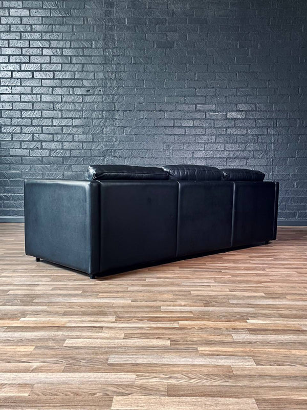 Mid-Century Modern Black Leather Sofa by Charles Pfister for Knoll, c.1980’s