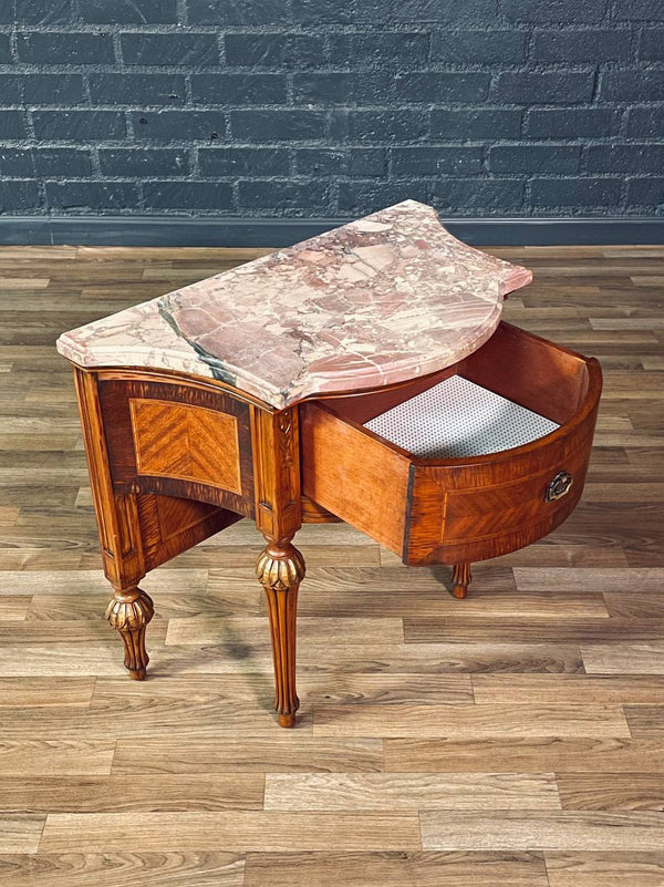 French Louis XVI Style Mahogany & Pink Marble-Top Night Stand, c.1920’s