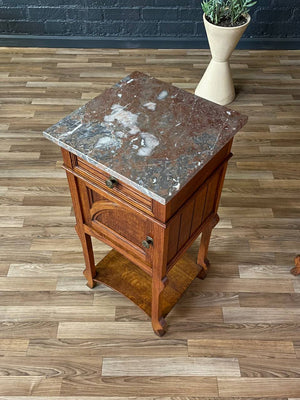 Pair of French Art Deco Style Oak Night Stands with Marble Tops, c.1940’s