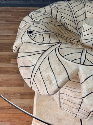 Post Modern Tessellated Stone Leaf Motif Split-Base Dining Table, c.1980’s