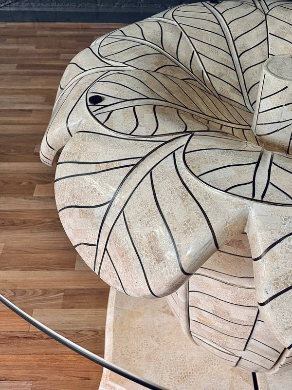 Post Modern Tessellated Stone Leaf Motif Split-Base Dining Table, c.1980’s