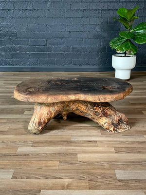 Mid-Century Organic Hand-Carved Live Edge Burl Wood Root Coffee Table or Bench, c.1960’s