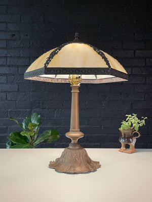 Antique Art Nouveau Slag Glass Table Lamp, c.1930’s
