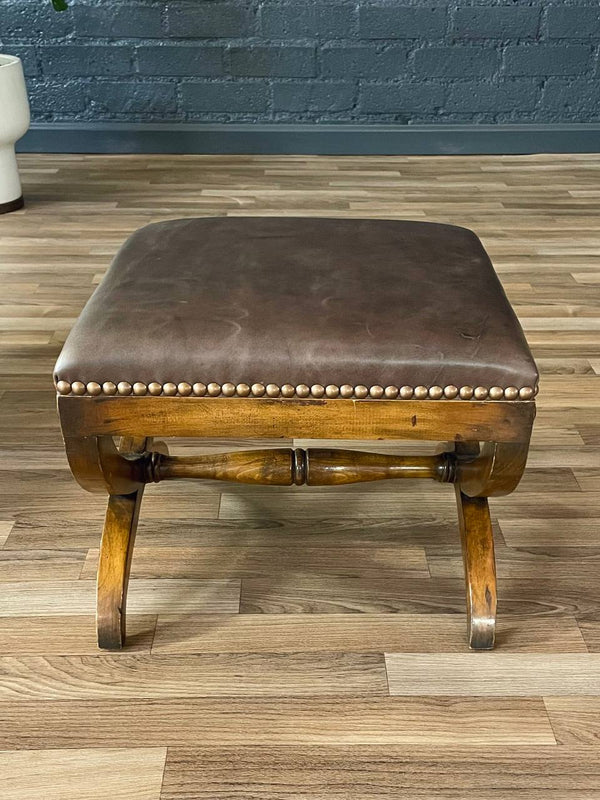 Pair of Italian Neoclassical Style Curule Leather Benches, c.1940’s