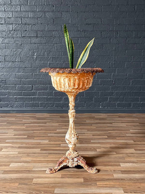 Antique American Victorian Cast Iron Pedestal Garden Urn, c.1930’s