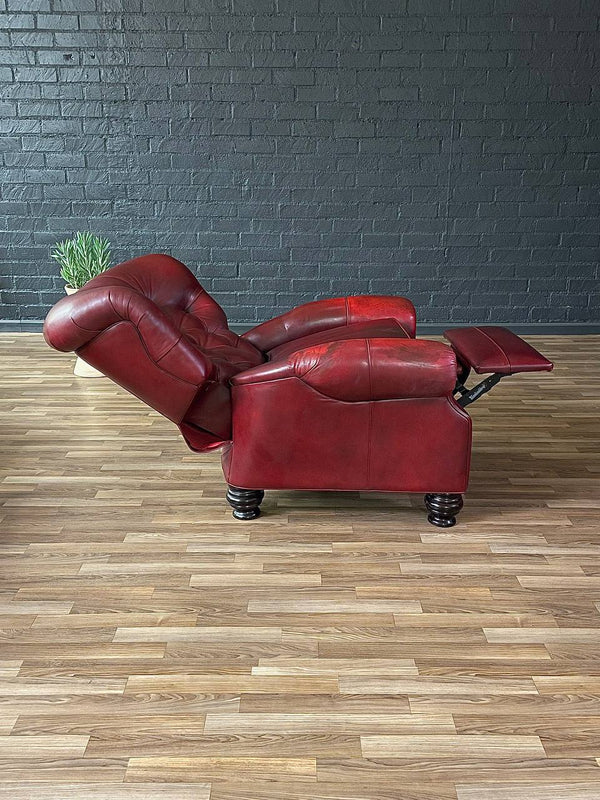 Ethan Allen Burgundy Leather Chesterfield Reclining Lounge Chair