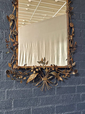 Italian Florentine Gilt Mirror w/ Floral & Ribbon Motifs, c.1940’s