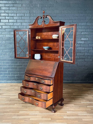 Colonial Revival Secretary Desk w/ Glass Bookcase, c.1950’s
