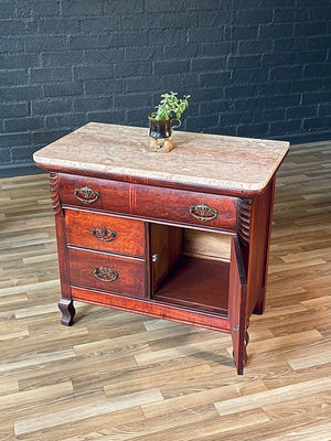 Antique Serpentine Entry Stand Dresser w/ Pink Marble Top, c.1940’s