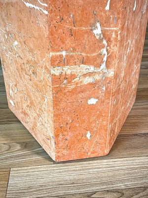 Vintage Post Modern Geometric Green & Salmon Marble Side Table, c.1980’s