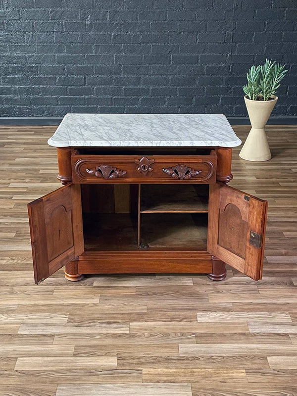 Antique American Walnut & Marble Top Cabinet, c.1900’s