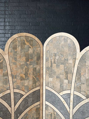 Art Deco Style Inlaid Stone Room Divider Folding Screen
