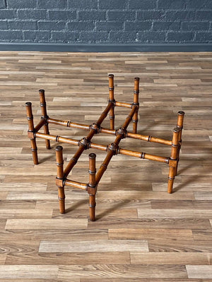 Mid-Century Brass Scalloped Glass Coffee Table w/ Faux Bamboo Base by Baker, c.1970’s